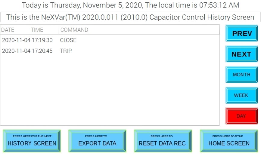 NeXVar Close Operations Screen