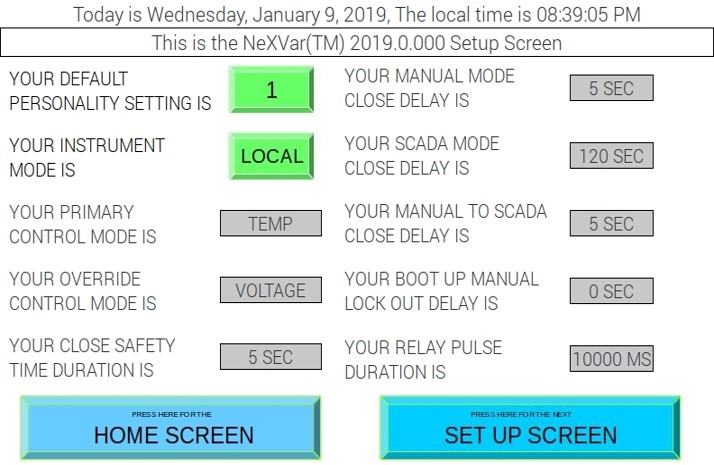 NeXVar Set Up Screen